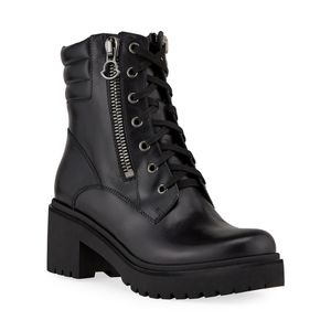 Moncler Black Block-Heel Leather Boots